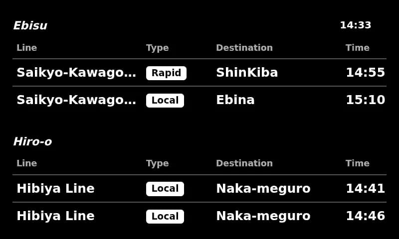 EkiBoard departure board japan train black